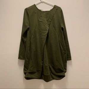 Army Green Pleated Neck Ladies Tunic Sweatshirt